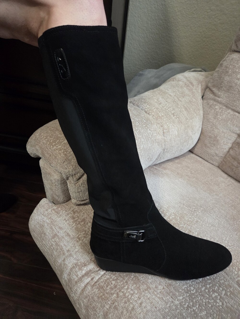 Anne Klein Black Over-the-Knee Wedge Boot